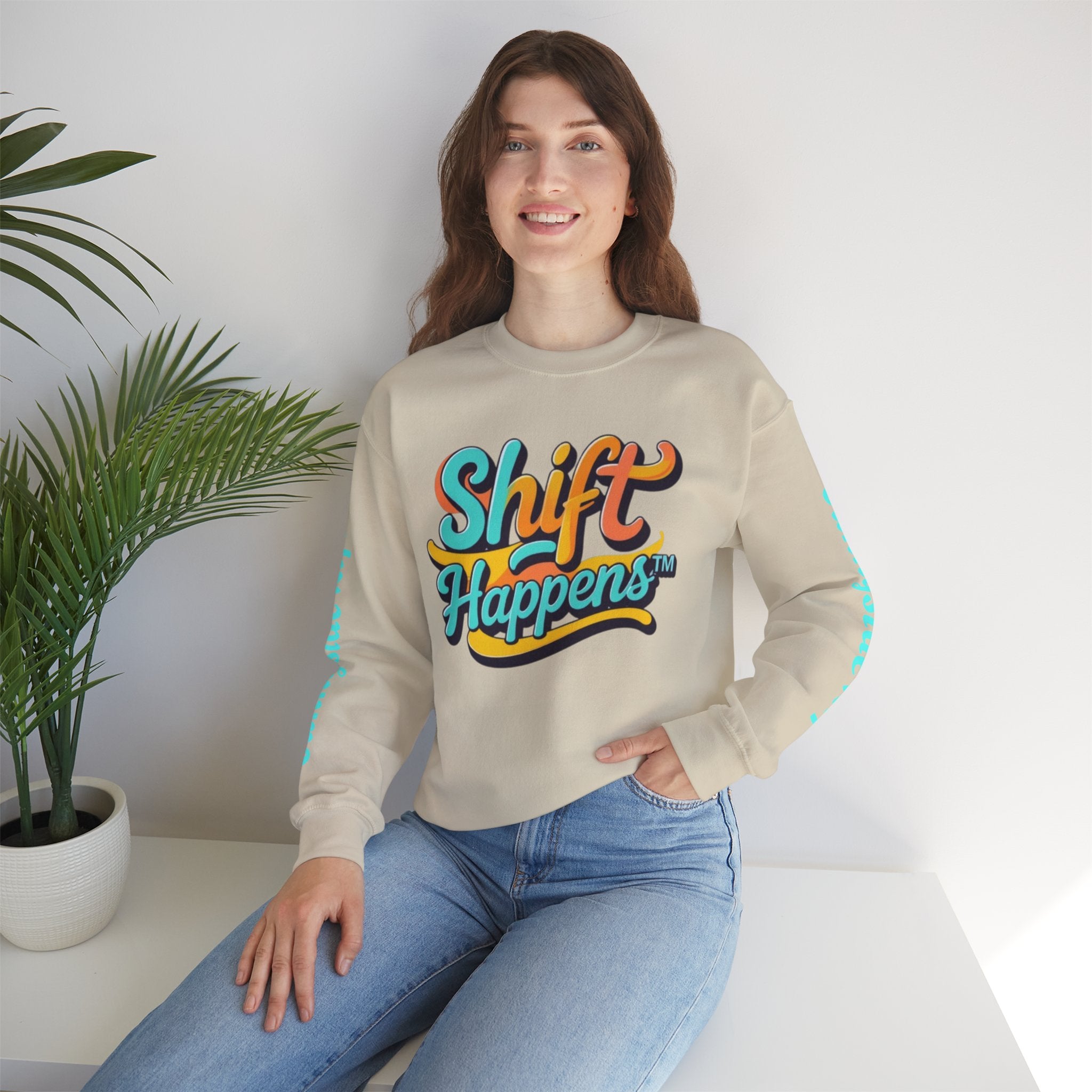 SHIFT Crewneck Sweatshirt — 'Shift Happens / Kiss My Sunnyside' Retro Graphic Pullover