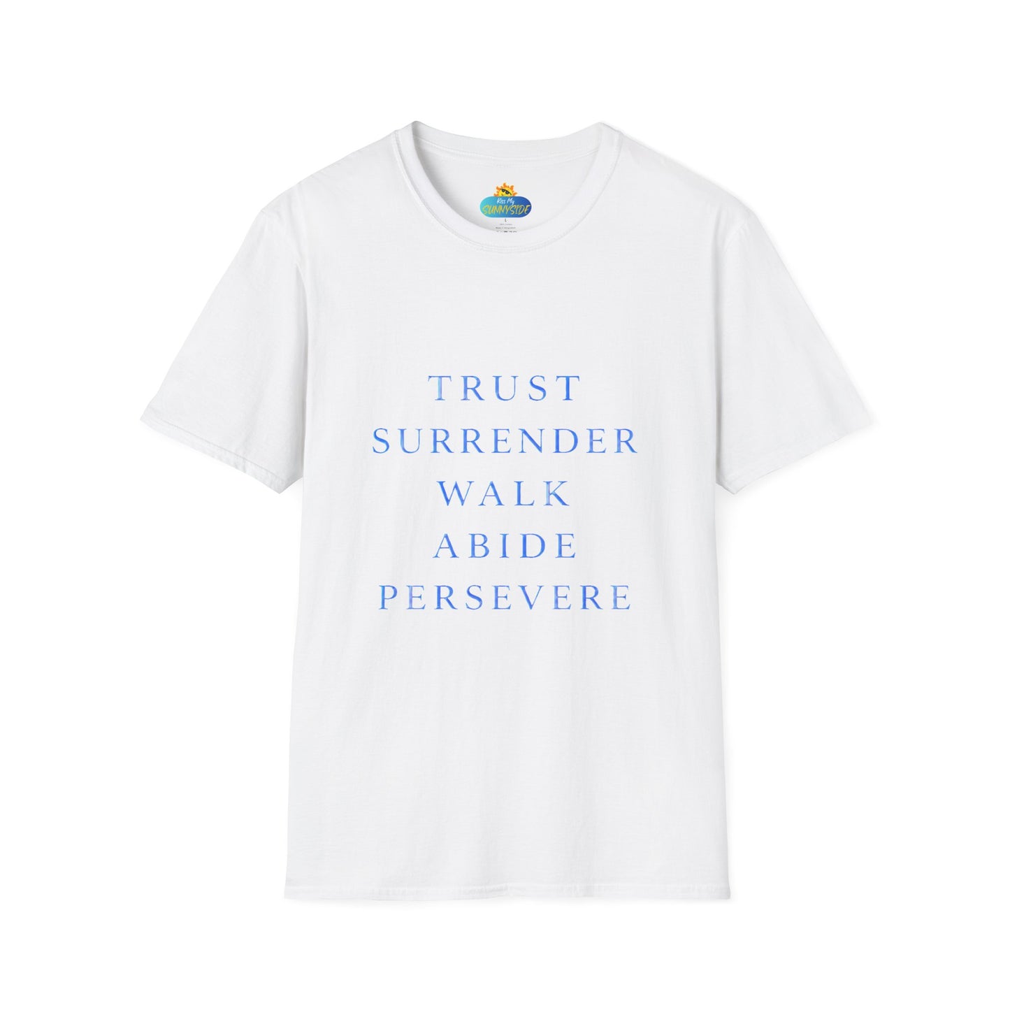Trust Surrender Walk Abide Persevere™ Womens V-Neck Tee | Catholic Inspirational Shirt | Sunnyside Life™