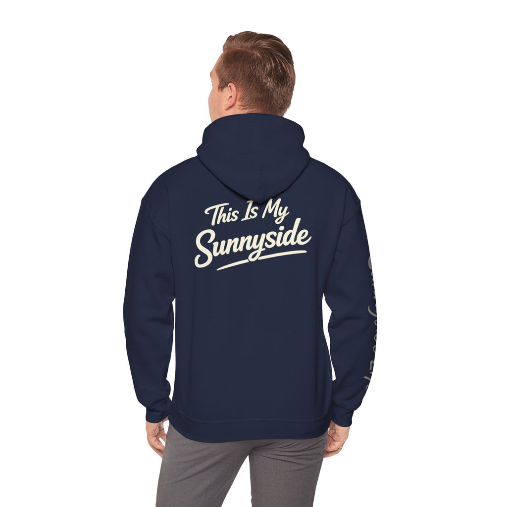 Live The Sunnyside Shift™ — Retro Sun Script Hooded Sweatshirt