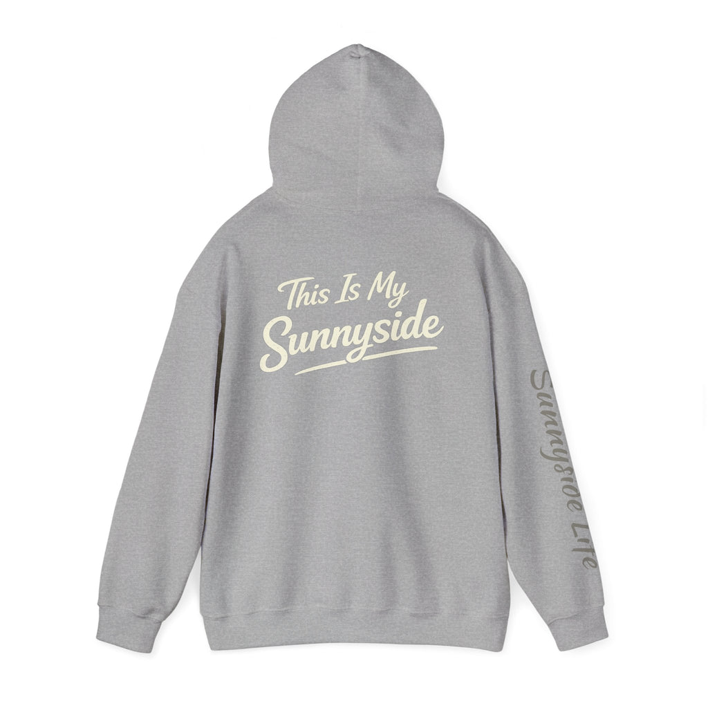 Live The Sunnyside Shift™ — Retro Sun Script Hooded Sweatshirt