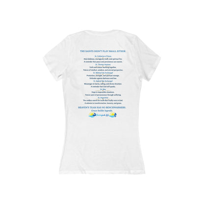 Led by Jesus. Running with the Saints.™ Women’s V-Neck Tee