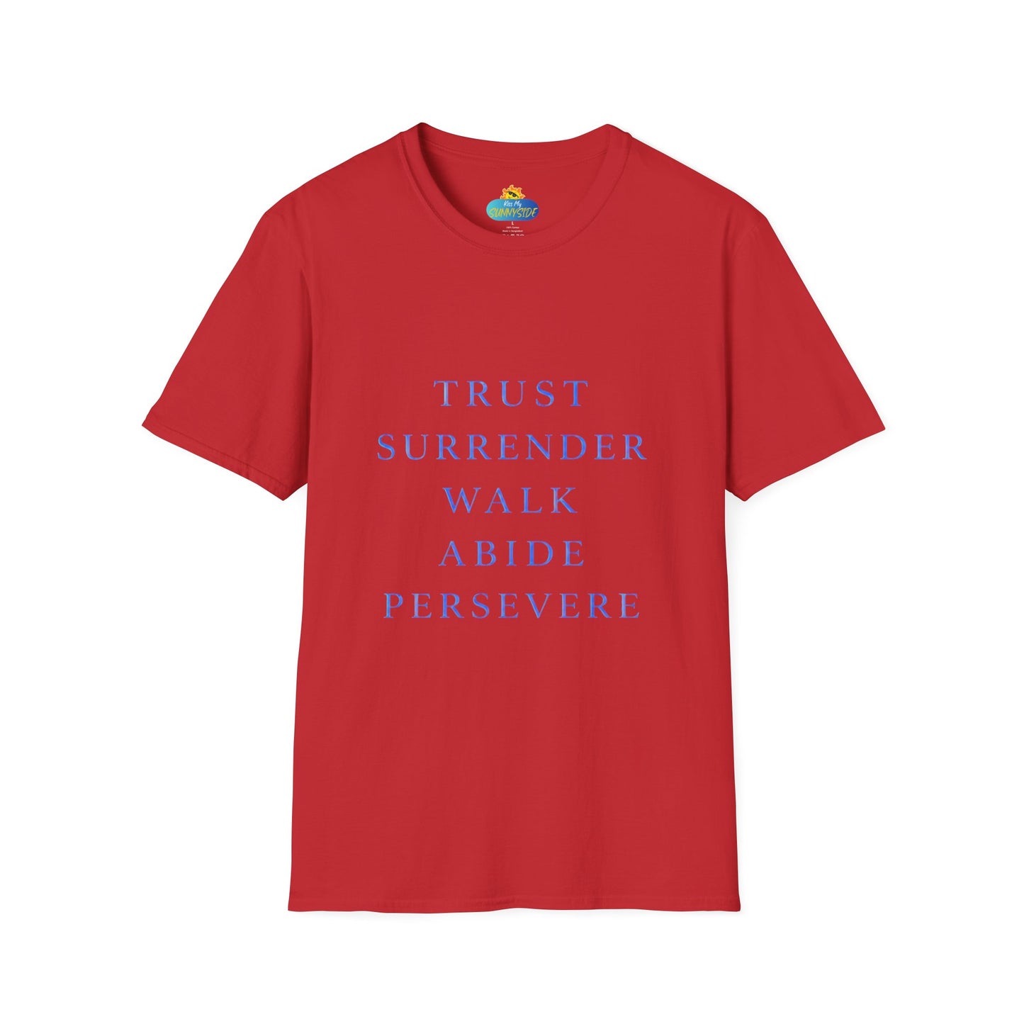 Trust Surrender Walk Abide Persevere™ Womens V-Neck Tee | Catholic Inspirational Shirt | Sunnyside Life™