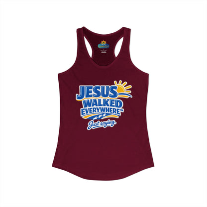 JESUS WALKED EVERYWHERE™ Racerback Tank Top – Just Saying | Christian Women’s Tank