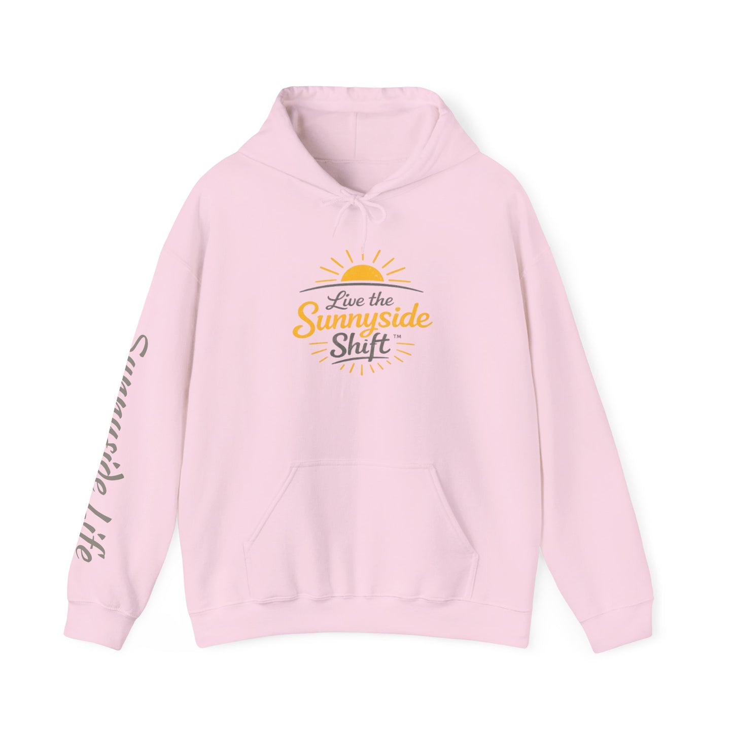 Live The Sunnyside Shift™ — Retro Sun Script Hooded Sweatshirt
