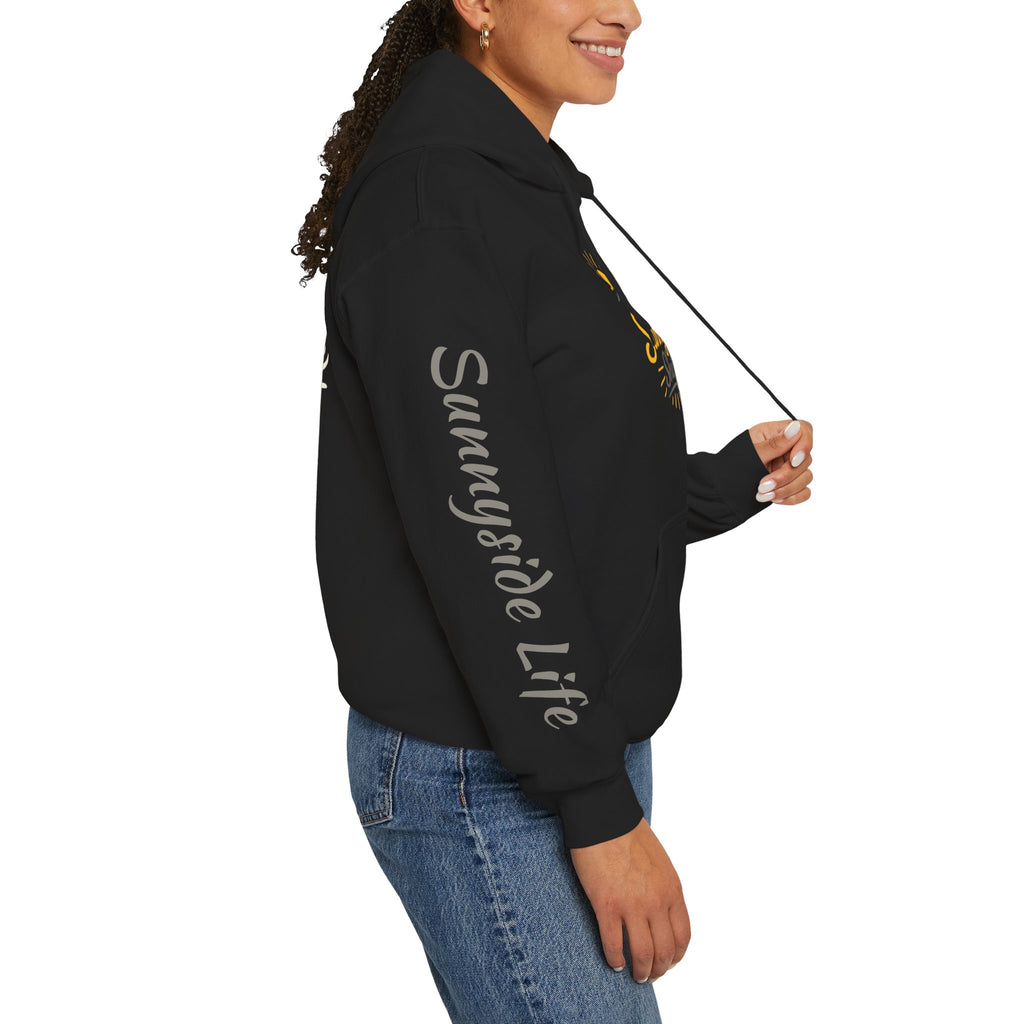 Live The Sunnyside Shift™ — Retro Sun Script Hooded Sweatshirt