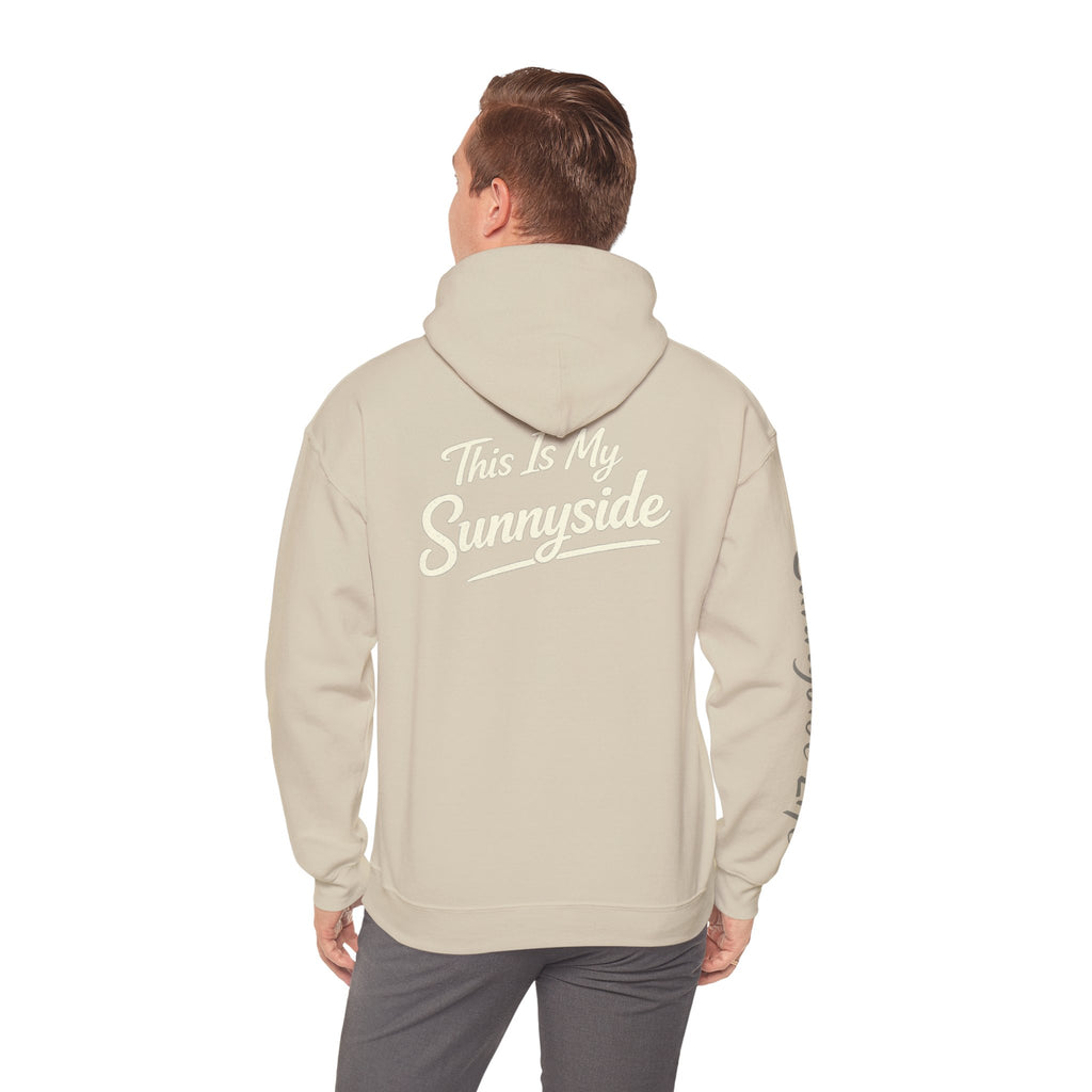 Live The Sunnyside Shift™ — Retro Sun Script Hooded Sweatshirt