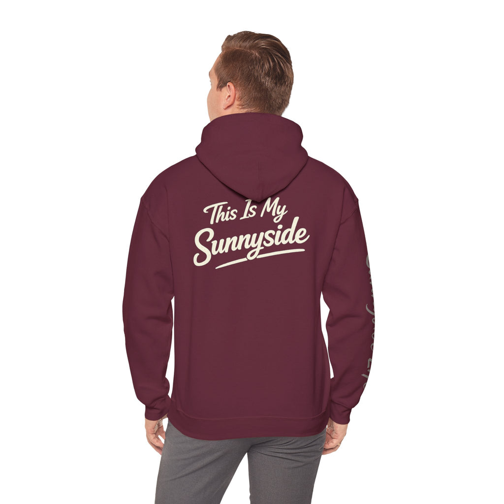 Live The Sunnyside Shift™ — Retro Sun Script Hooded Sweatshirt