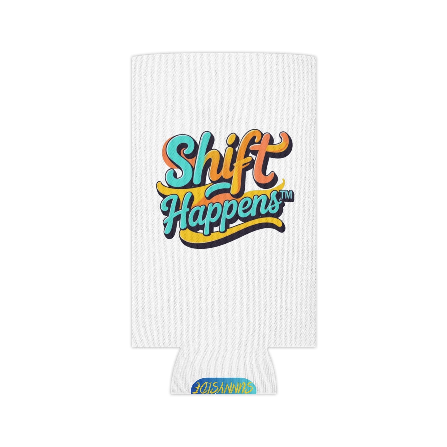 Shift Happens™ Retro Can Cooler | Funny Motivational Beverage Holder | Cerulean & Sunshine Yellow Drink Sleeve