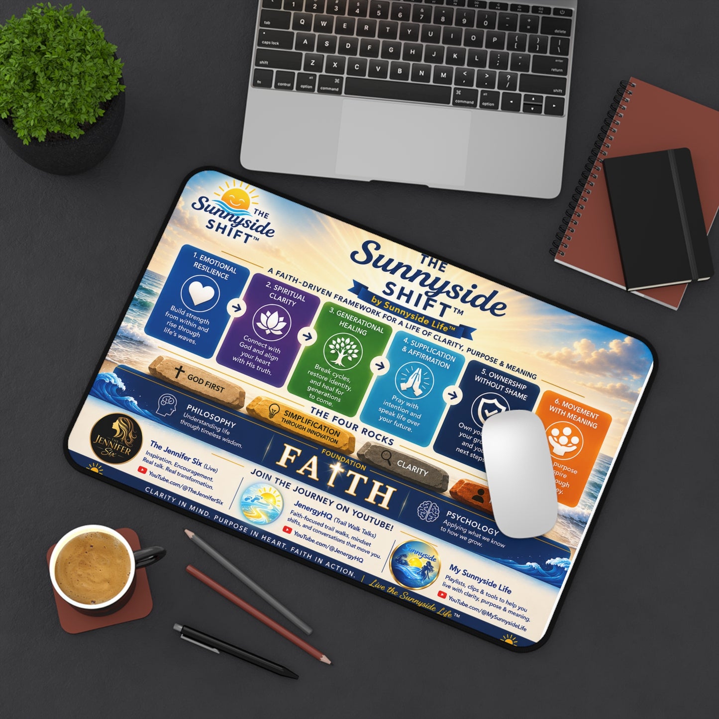 Sunnyside Shift™ Desk Mat — Faith-Based Productivity & Life Framework Desk Pad