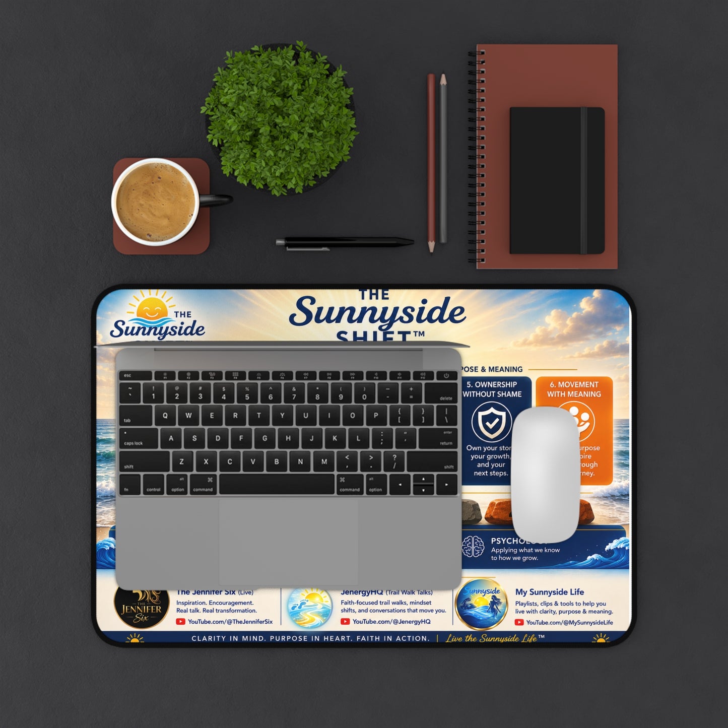 Sunnyside Shift™ Desk Mat — Faith-Based Productivity & Life Framework Desk Pad