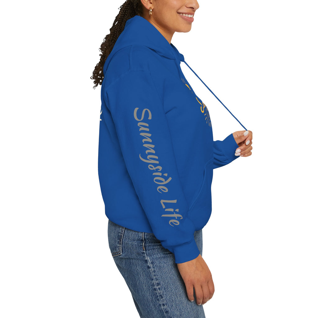 Live The Sunnyside Shift™ — Retro Sun Script Hooded Sweatshirt